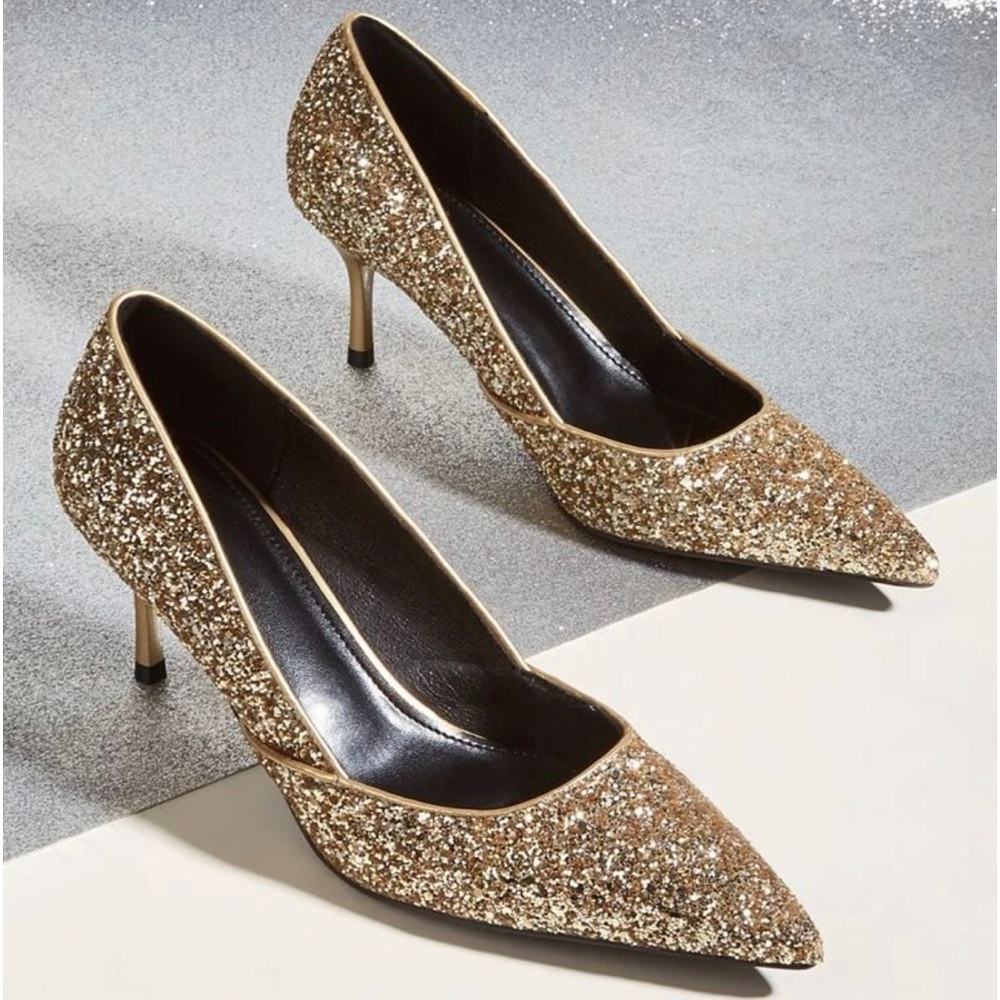 All over Gold Glitter Court Stiletto Pumps
